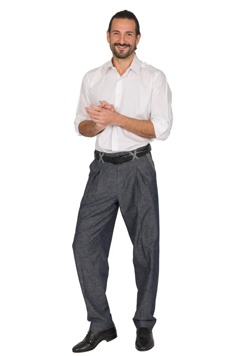 Denim-Look Men's Tango Pants With Front And Back Pleat