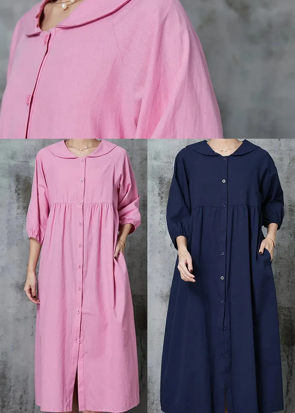 Women Navy Oversized Cotton Maxi Dresses Summer JK1007