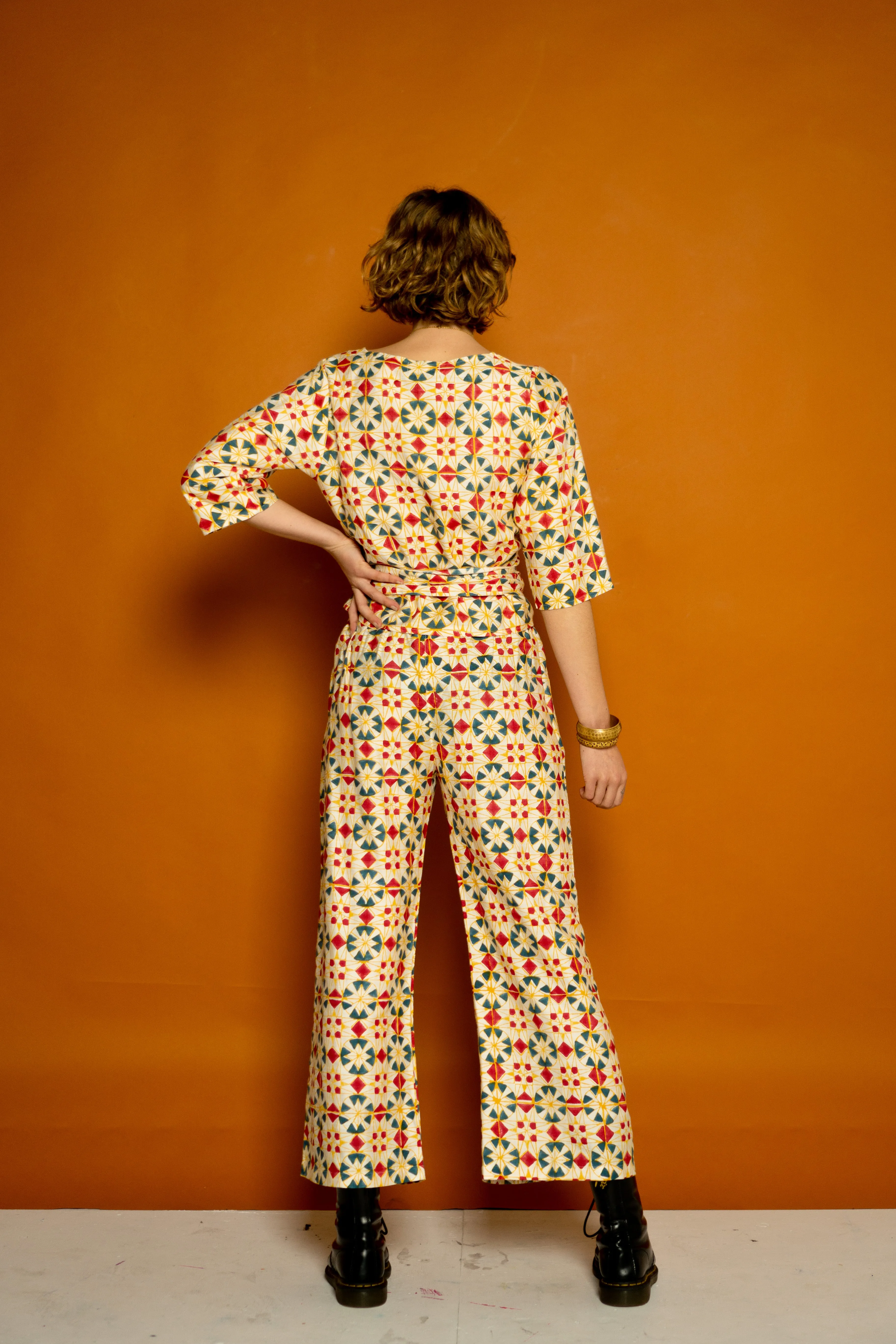 Silk Cotton Tie Pants Full Length - Parcheesi Print