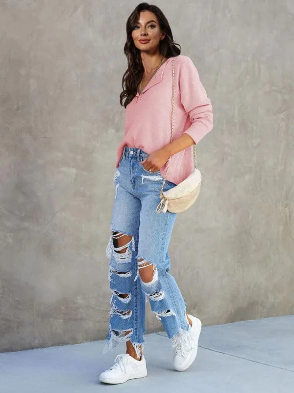 Loose Knitted Women Sweatshirt