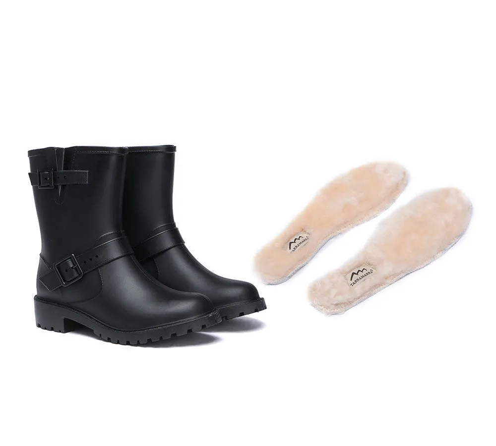 TARRAMARRA Black Rainboots, Gumboots Women Mid Calf With Wool Insole