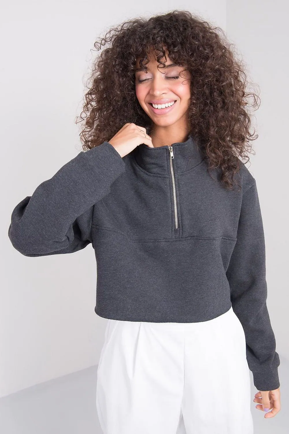 Grey 1/2 Zip Sweatshirt by Sally Fashion