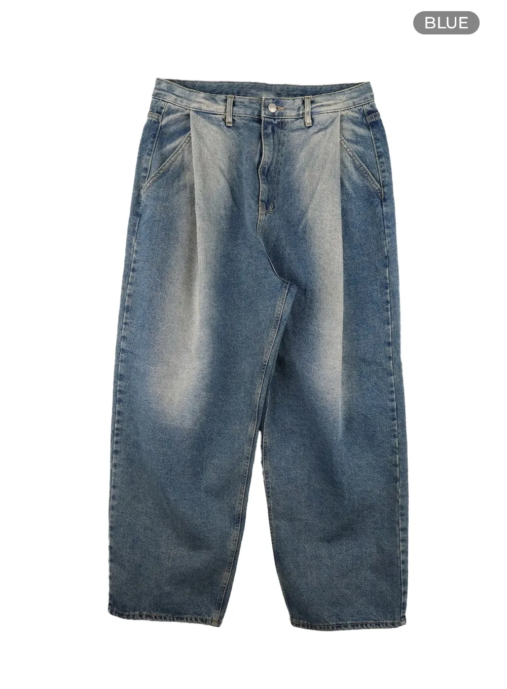 Men's Washed Pintuck Baggy Jeans IA402