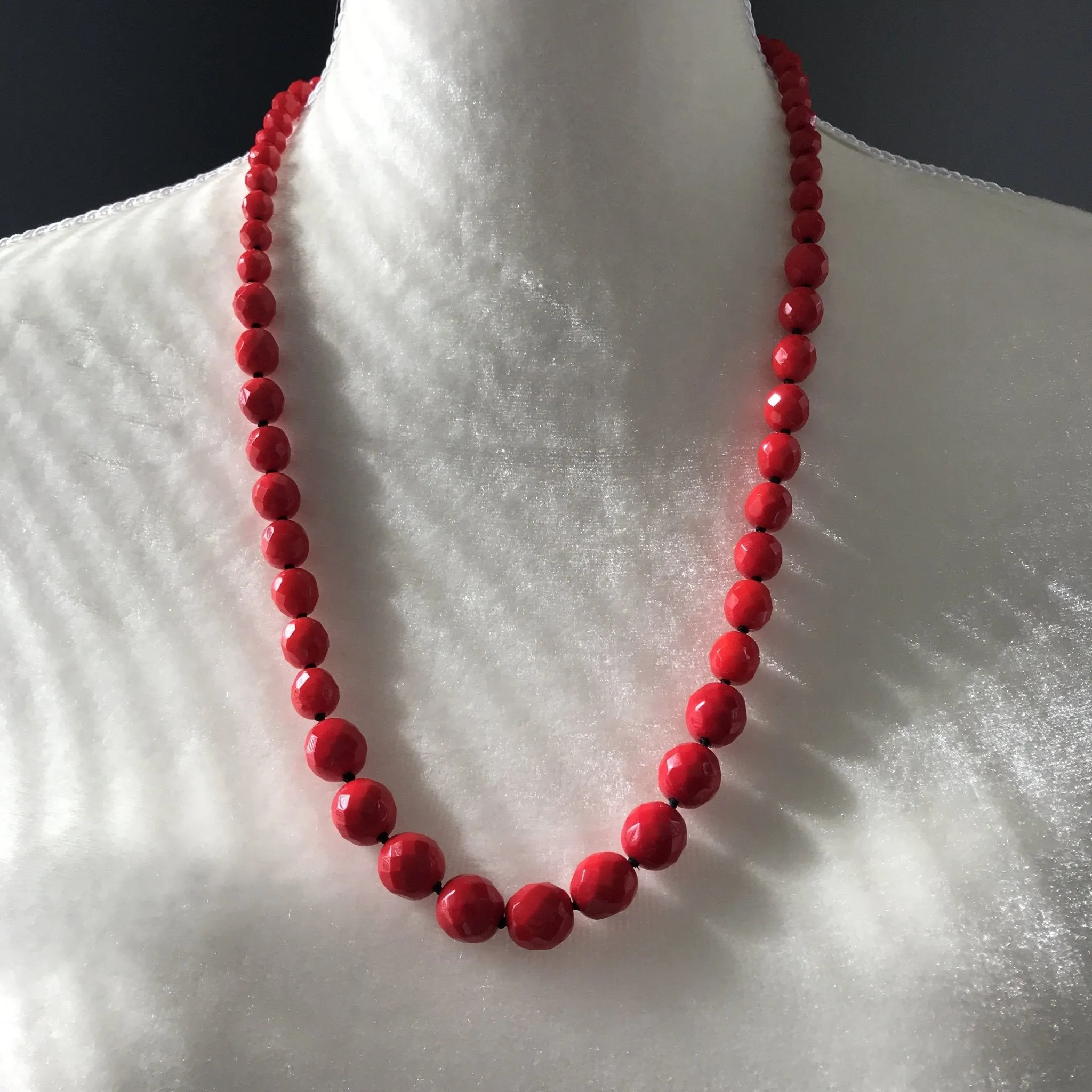 Vintage Red Glass Beaded Necklace and Earring Set by Hattie Carnegie.