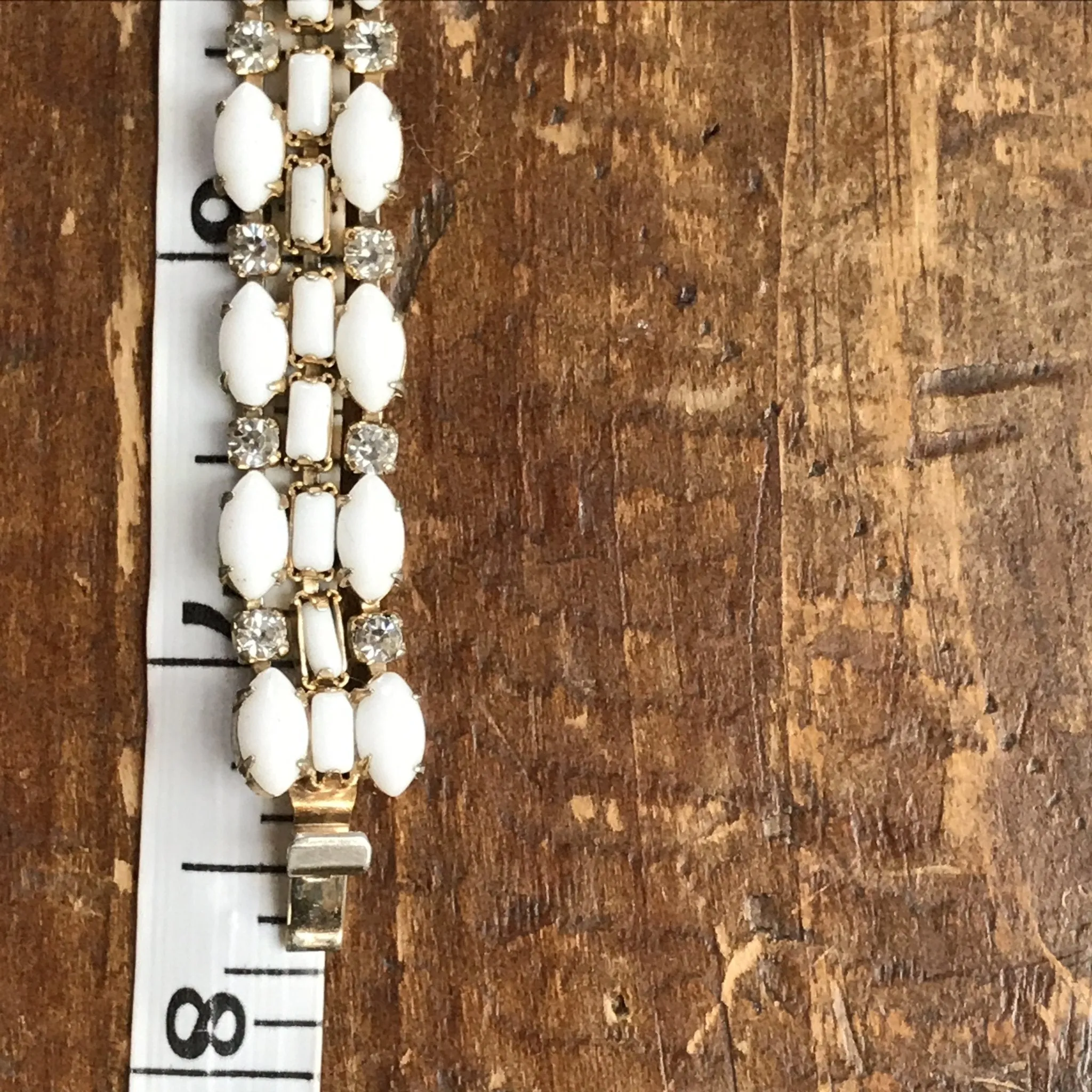 Vintage Milk Glass and Rhinestone Necklace and Bracelet set by Hattie Carnegie.