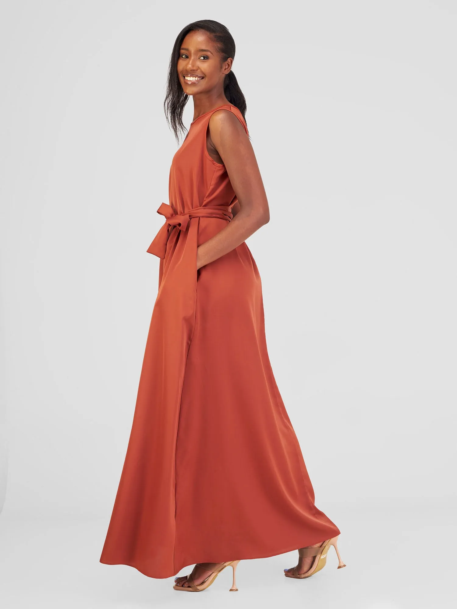 Vivo Maua Sleeveless Maxi Tent Dress - Rust Brown