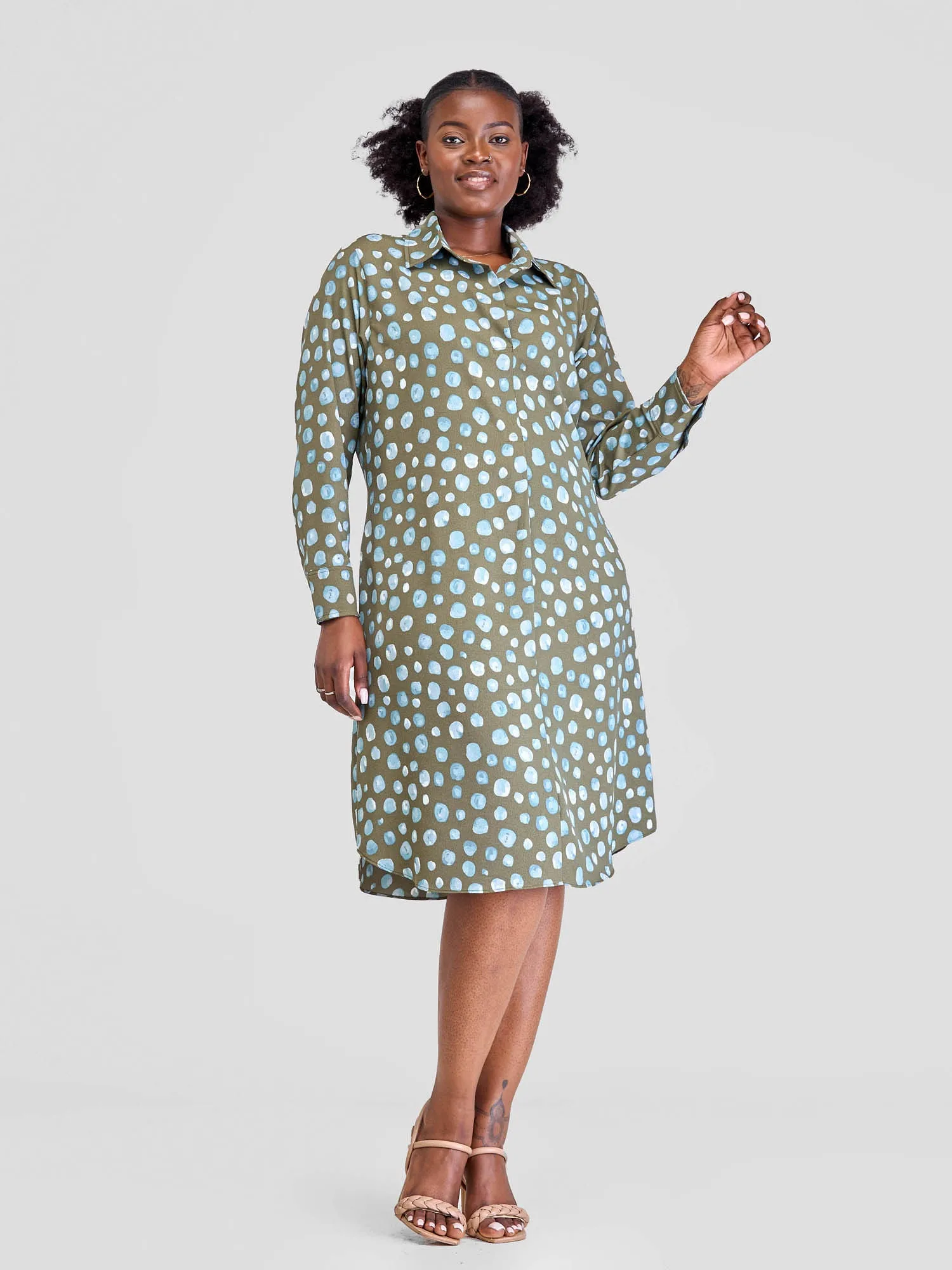 Vivo Yumi Long Sleeve Shirt Dress - Hunters Print