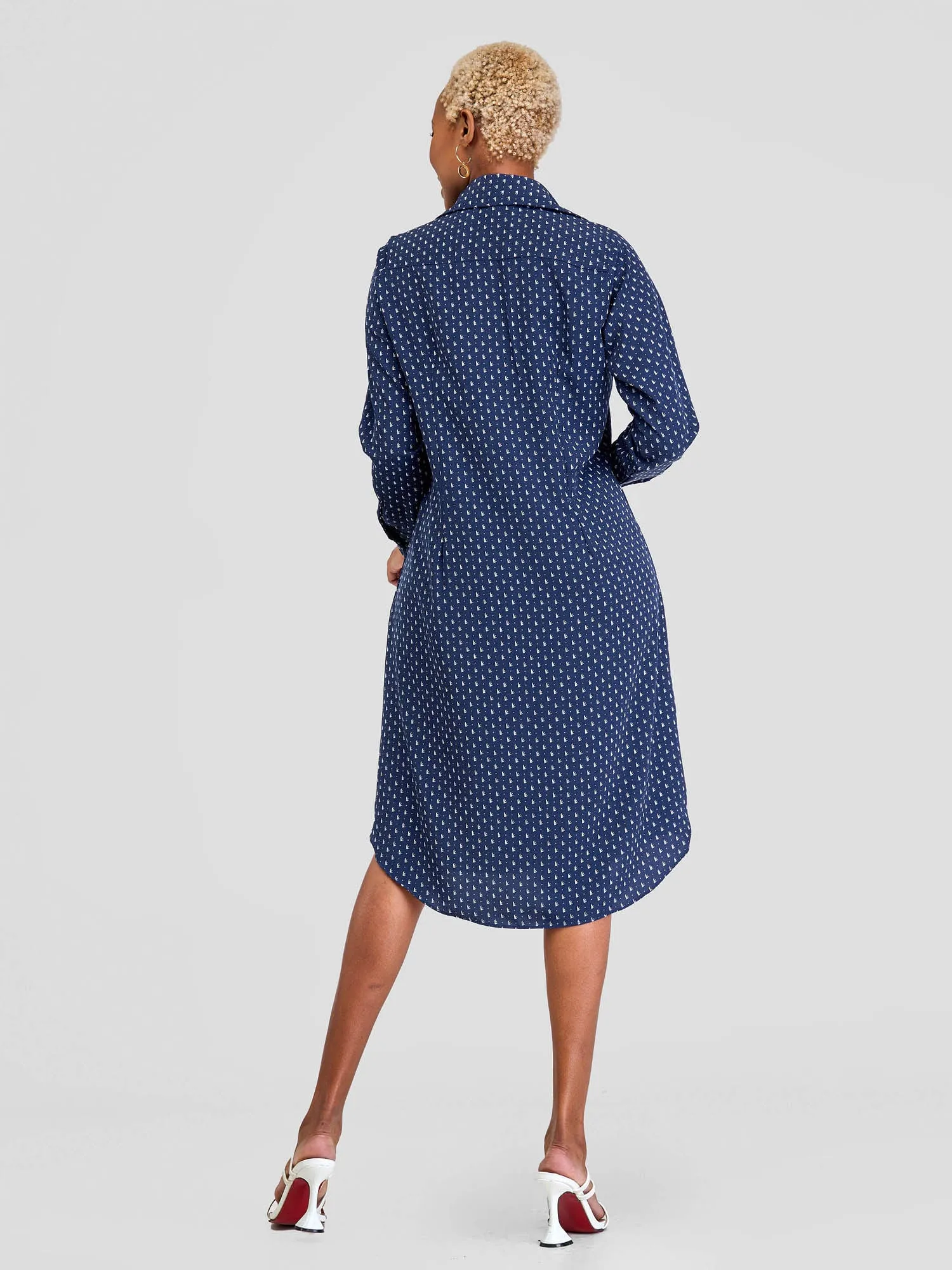 Vivo Yumi Long Sleeve Shirt Dress - Light Navy Print