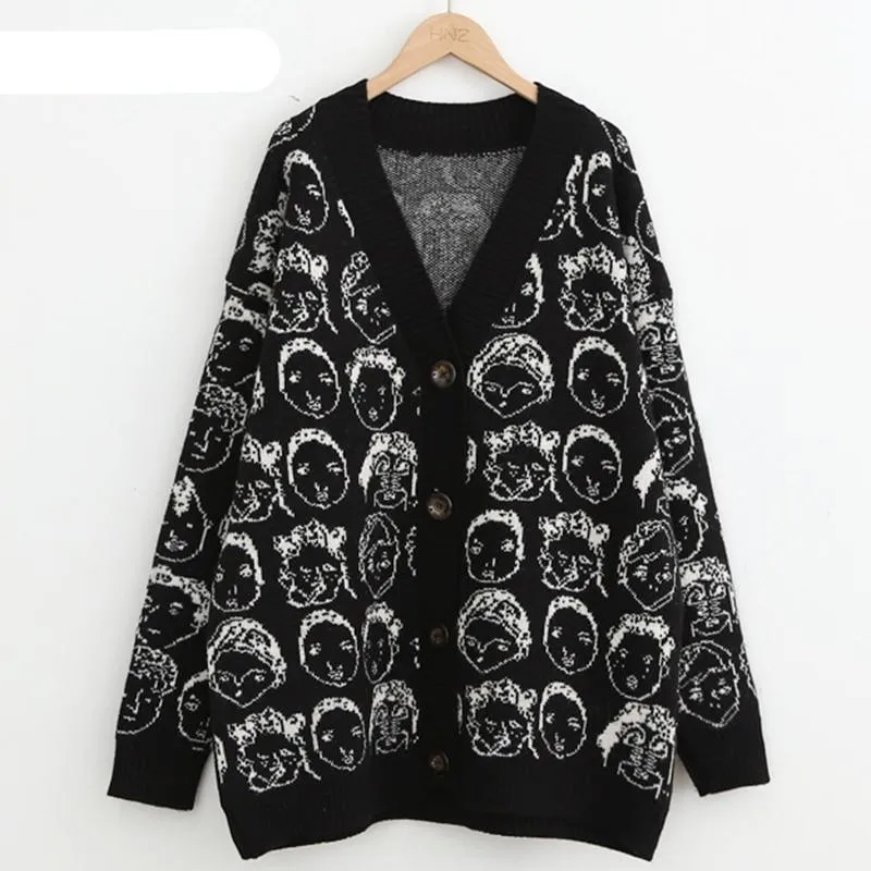 Comic V-Neck Cardigan Sweater For Women