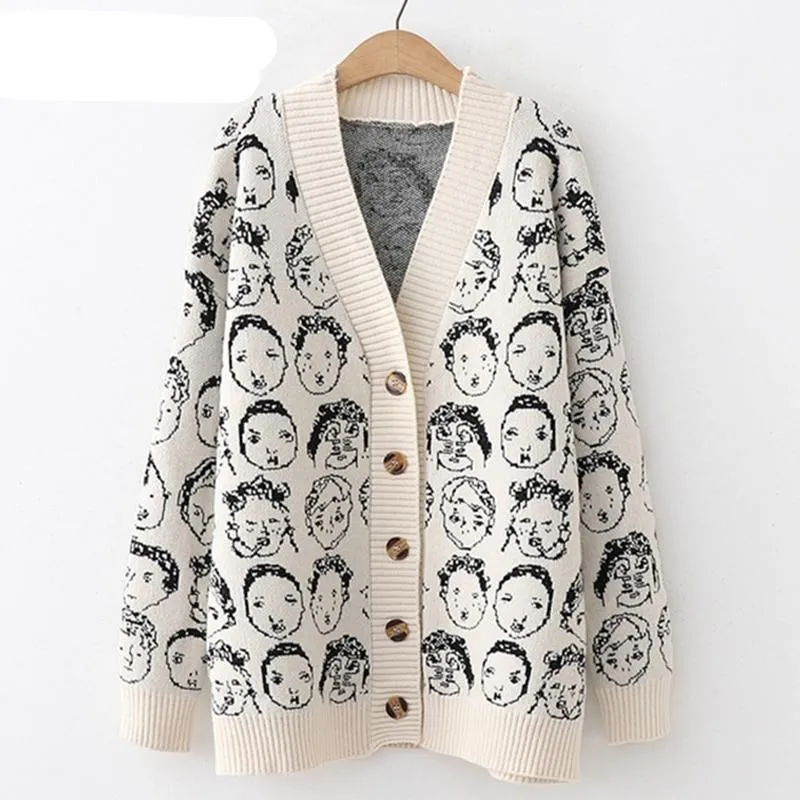 Comic V-Neck Cardigan Sweater For Women