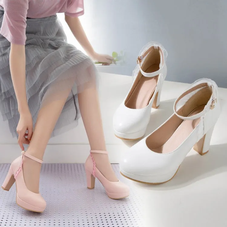 Women's Ankle Strap High Heels Platform Pumps