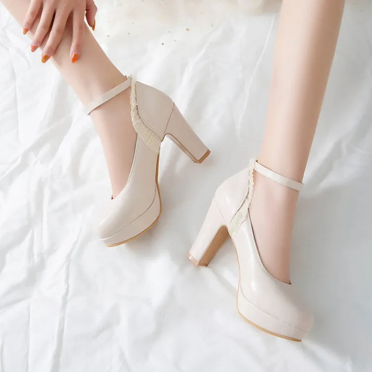 Women's Ankle Strap High Heels Platform Pumps