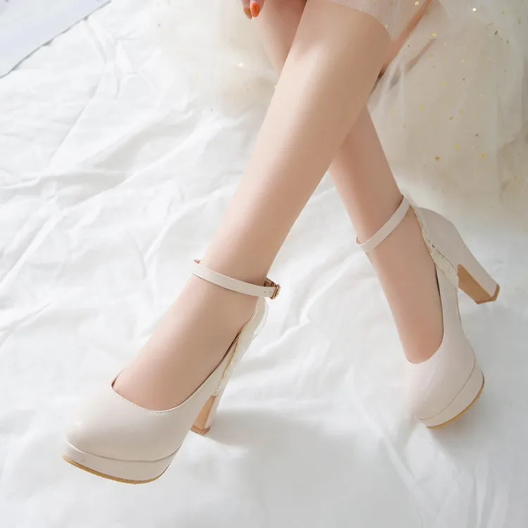 Women's Ankle Strap High Heels Platform Pumps