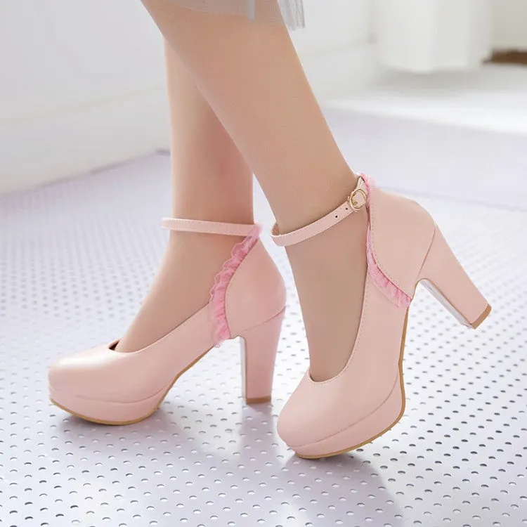 Women's Ankle Strap High Heels Platform Pumps