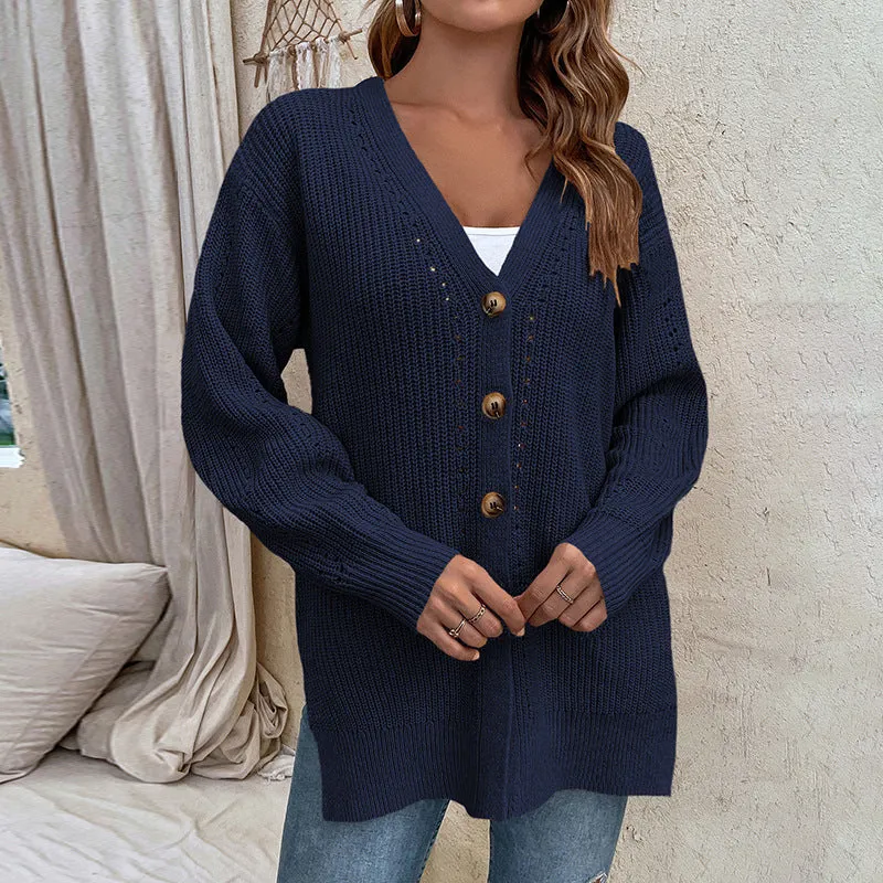 Women's Cardigans Kniting Plain Cuts Buttons Long Sleeves