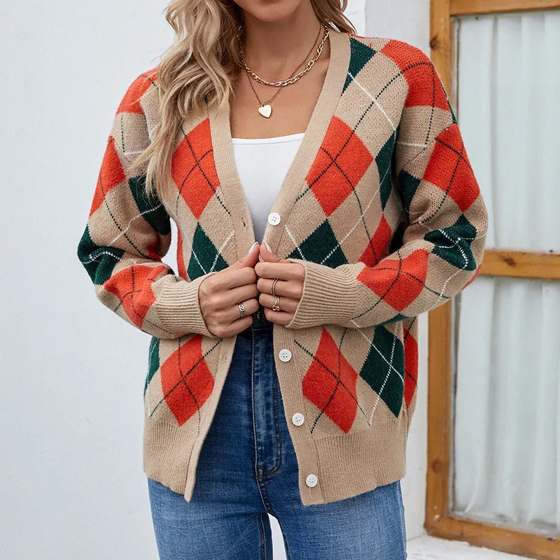 Women's Cardigans Kniting Bicolor Color Blocking Buttons