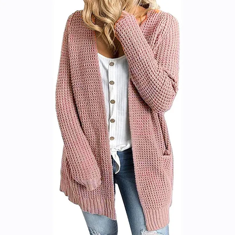 Women's Cardigans Kniting Plain Pockets Long Sleeves