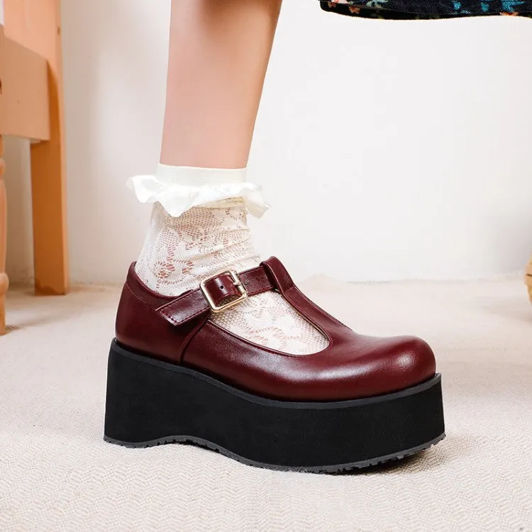 Women's T Strap Platform Wedge Heels Shoes