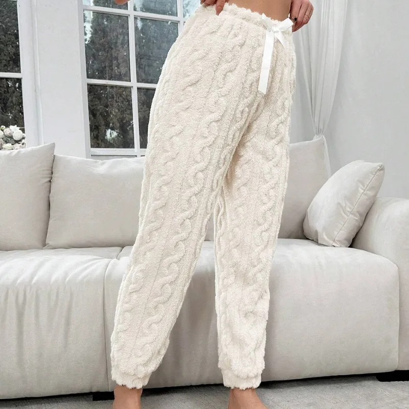 Women's Drawstring Flannelette Long Lounge Winter Warm Pants