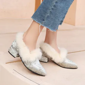 Women's Furry Chunky Heels Shoes