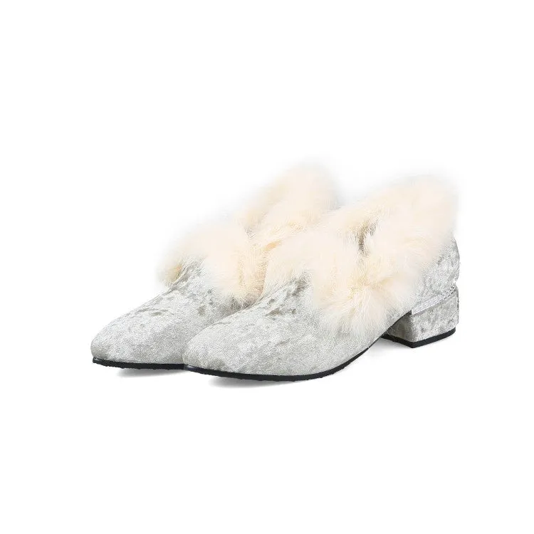 Women's Furry Chunky Heels Shoes