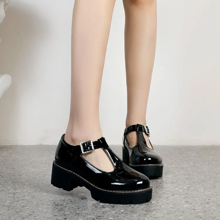 Women's T Strap Platform Block Heels Pumps