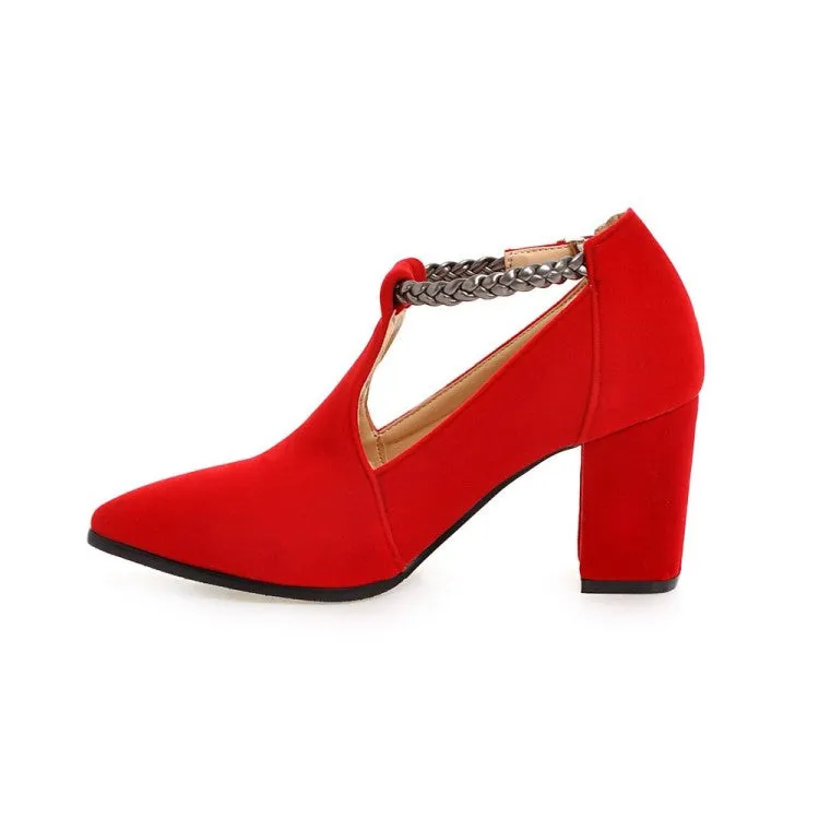 Women's's Metal Deco T Strap Block High Heels