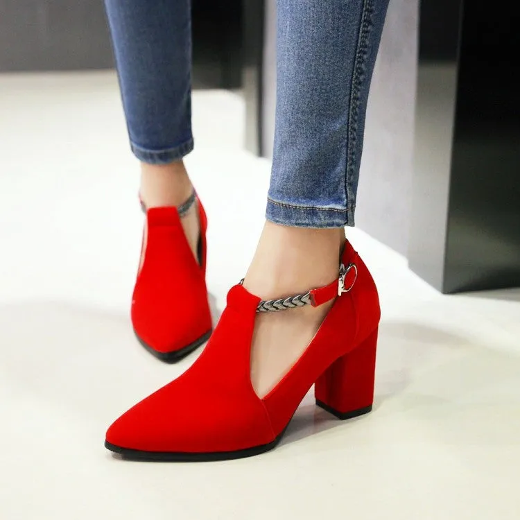 Women's's Metal Deco T Strap Block High Heels