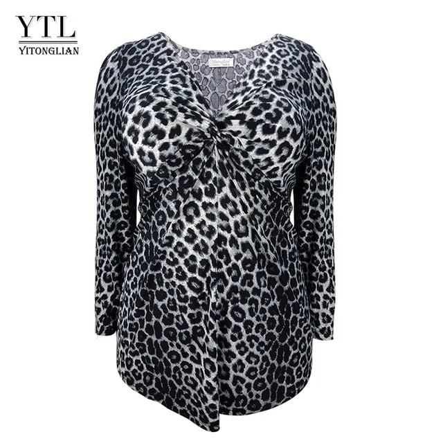 YTL Leopard  Deep V Neck Long Sleeve